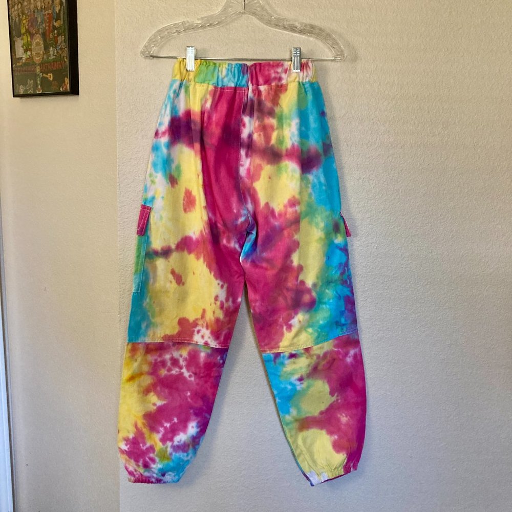 Sangtree Tie Dye Womens Cargo Pants Drawstring Tapered Trousers Size Small - Picture 2 of 10